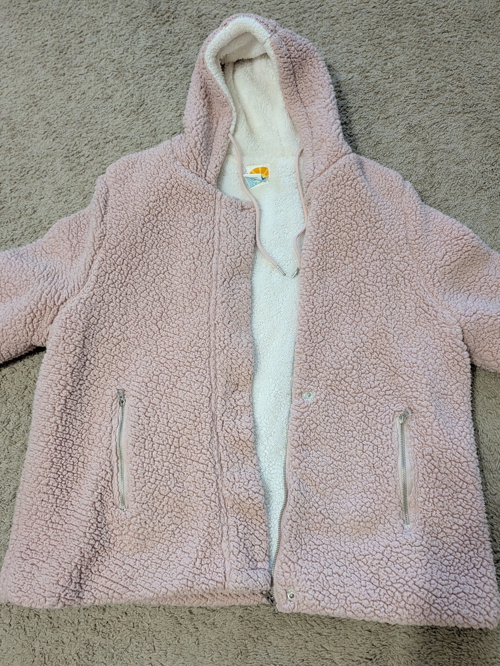 C&C California 1X Light Pink Sherpa Hooded Puffer Jacket